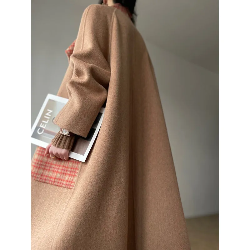 Aconiconi| All-Wool Double-Sided Plaid Checkered Long Coat Winter- Cardamom