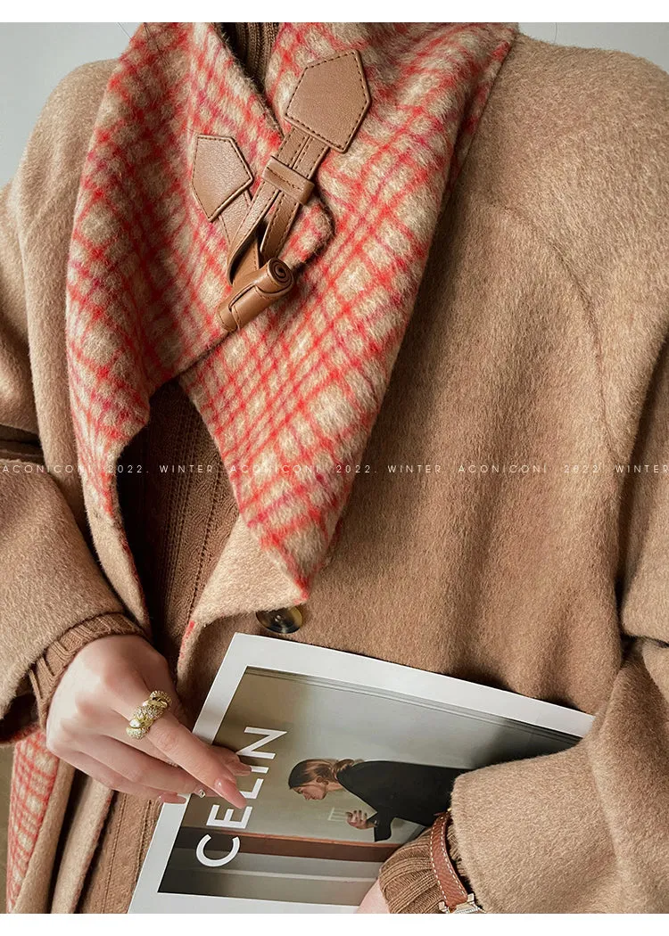Aconiconi| All-Wool Double-Sided Plaid Checkered Long Coat Winter- Cardamom