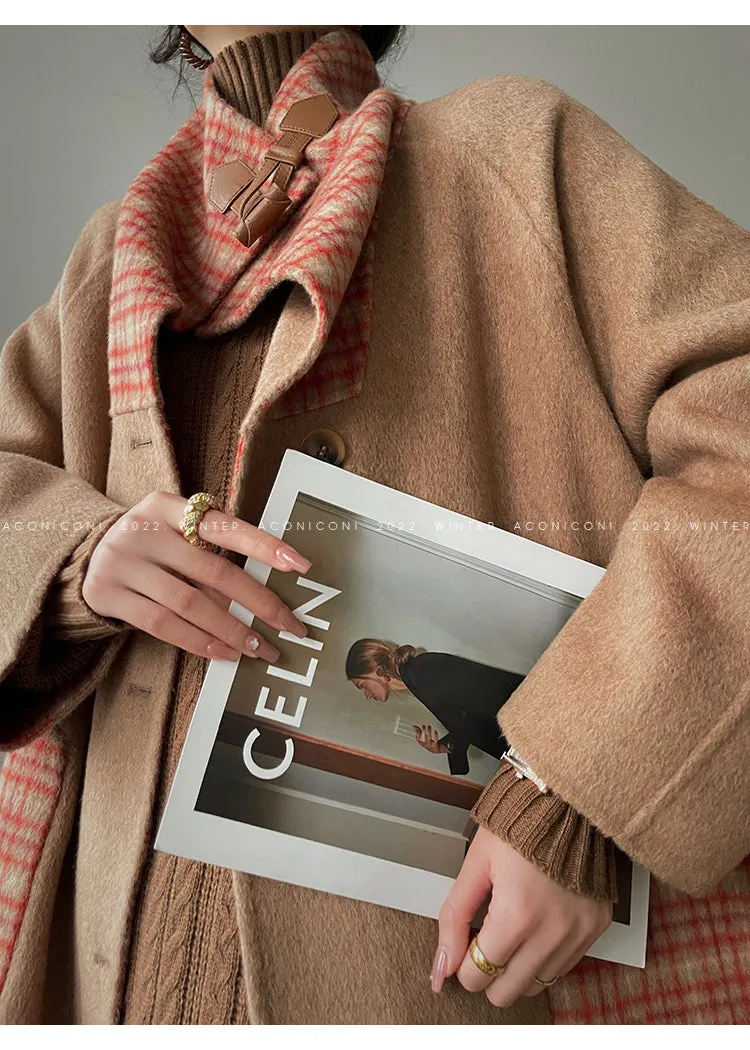 Aconiconi| All-Wool Double-Sided Plaid Checkered Long Coat Winter- Cardamom