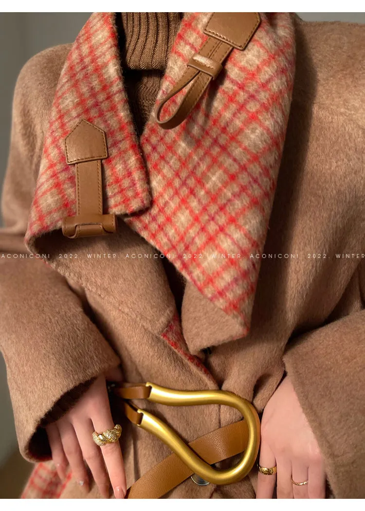 Aconiconi| All-Wool Double-Sided Plaid Checkered Long Coat Winter- Cardamom