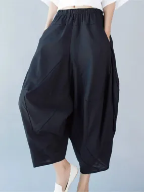 Artistic Retro Ramie Cotton Solid Color Elasticity Harem Pants 106009