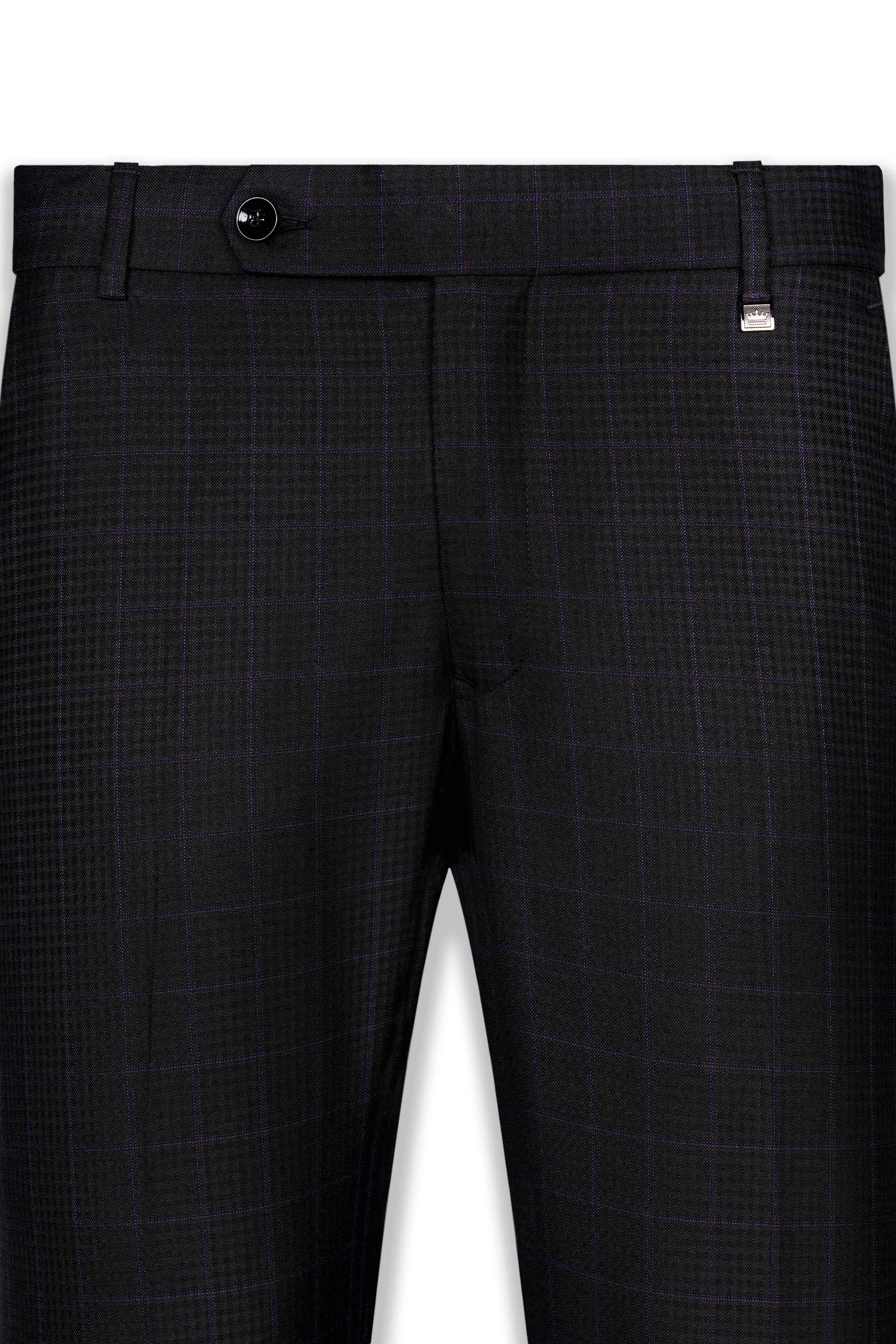 Bastille Black and Murasaki Purple Windowpane Wool Rich Pant