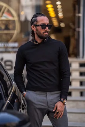 Black Slim Fit Round Neck Sweater for Men | GentWith.com
