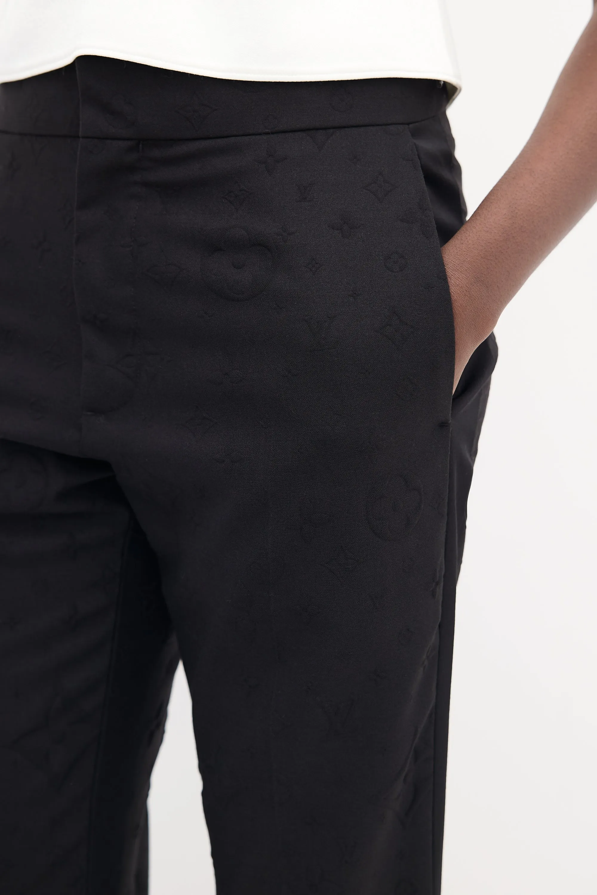 Black Wool Cigaret Monogram Galaxy Trouser