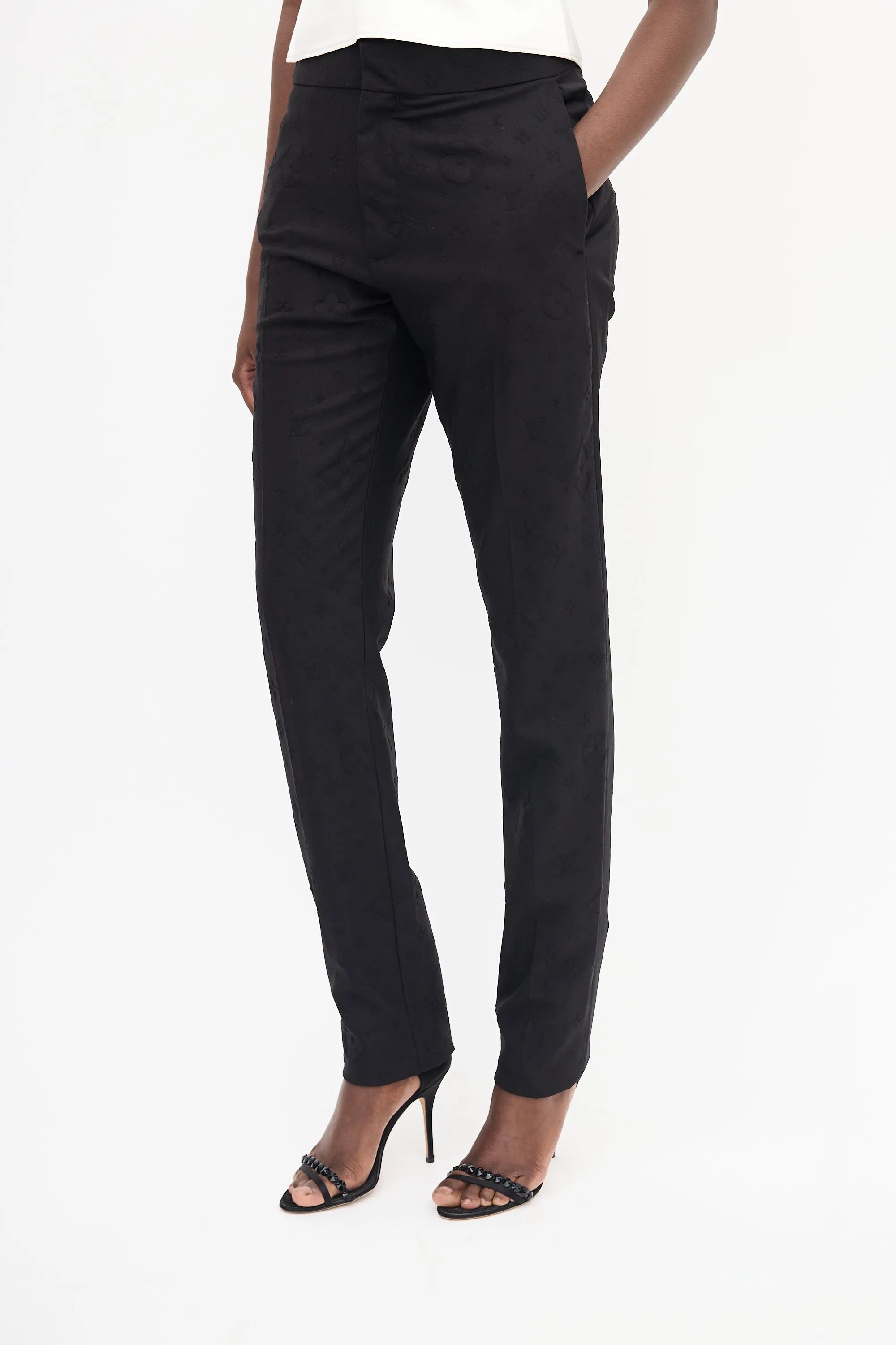Black Wool Cigaret Monogram Galaxy Trouser