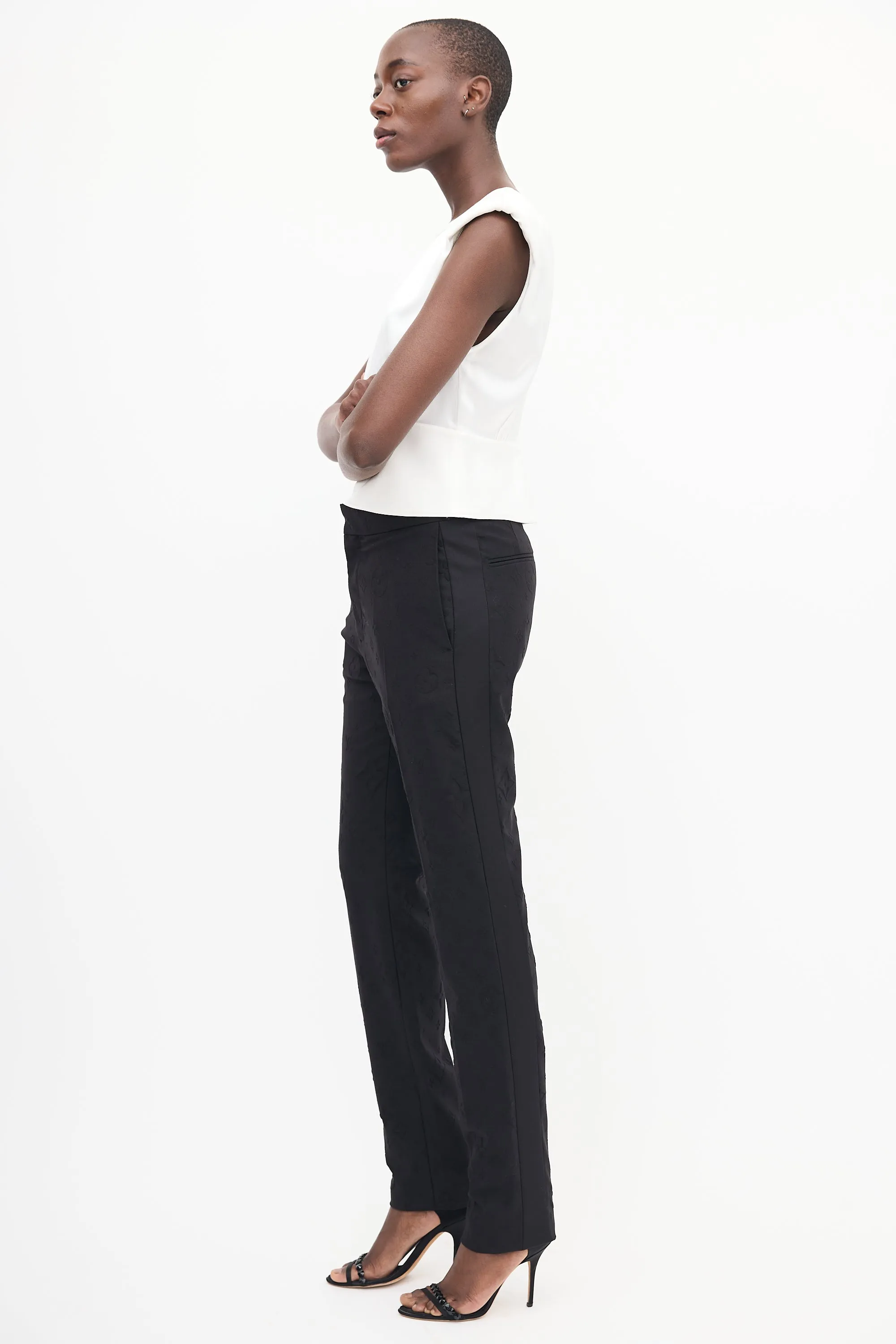 Black Wool Cigaret Monogram Galaxy Trouser