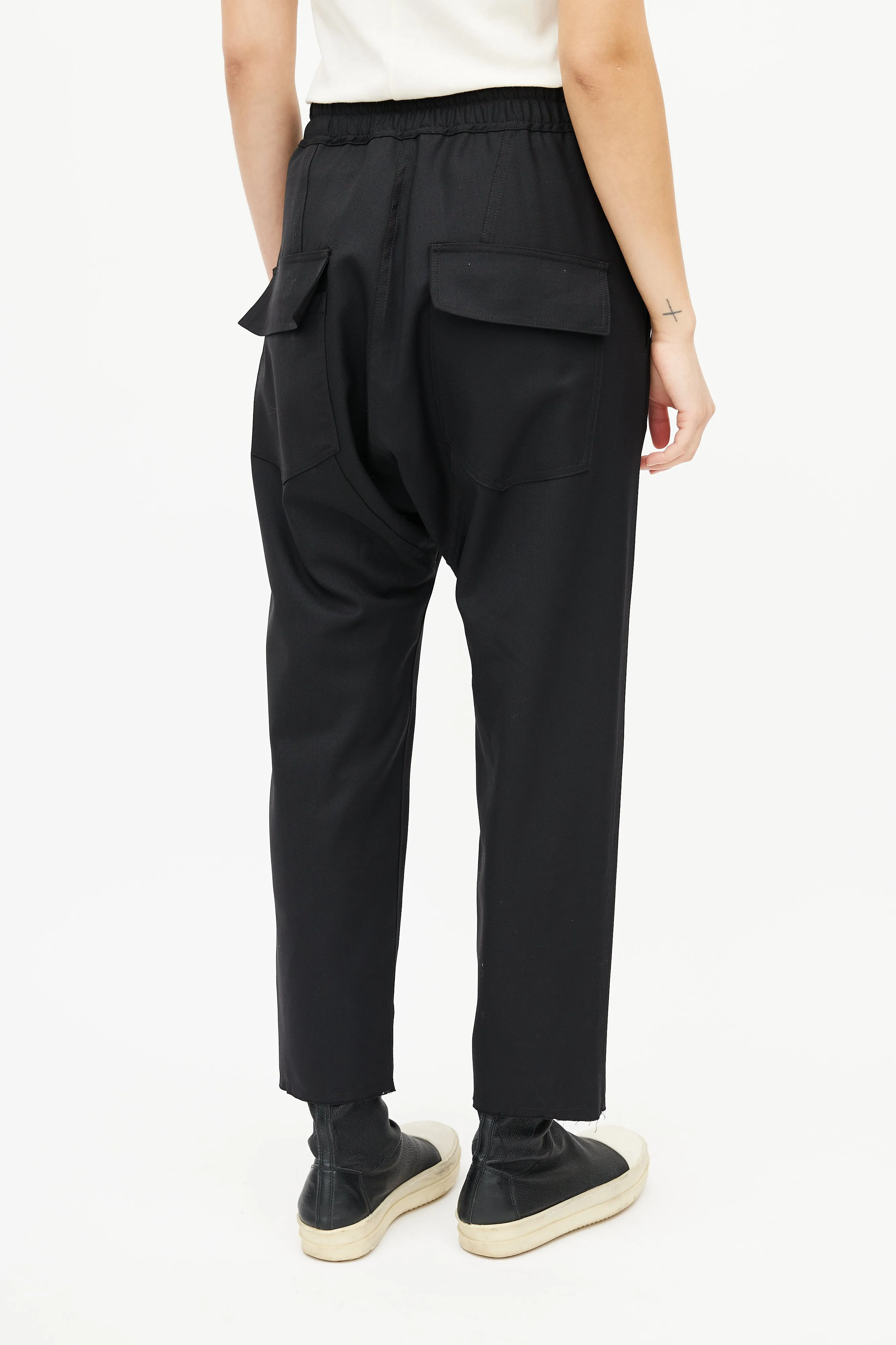 Black Wool Drop Seat Trouser
