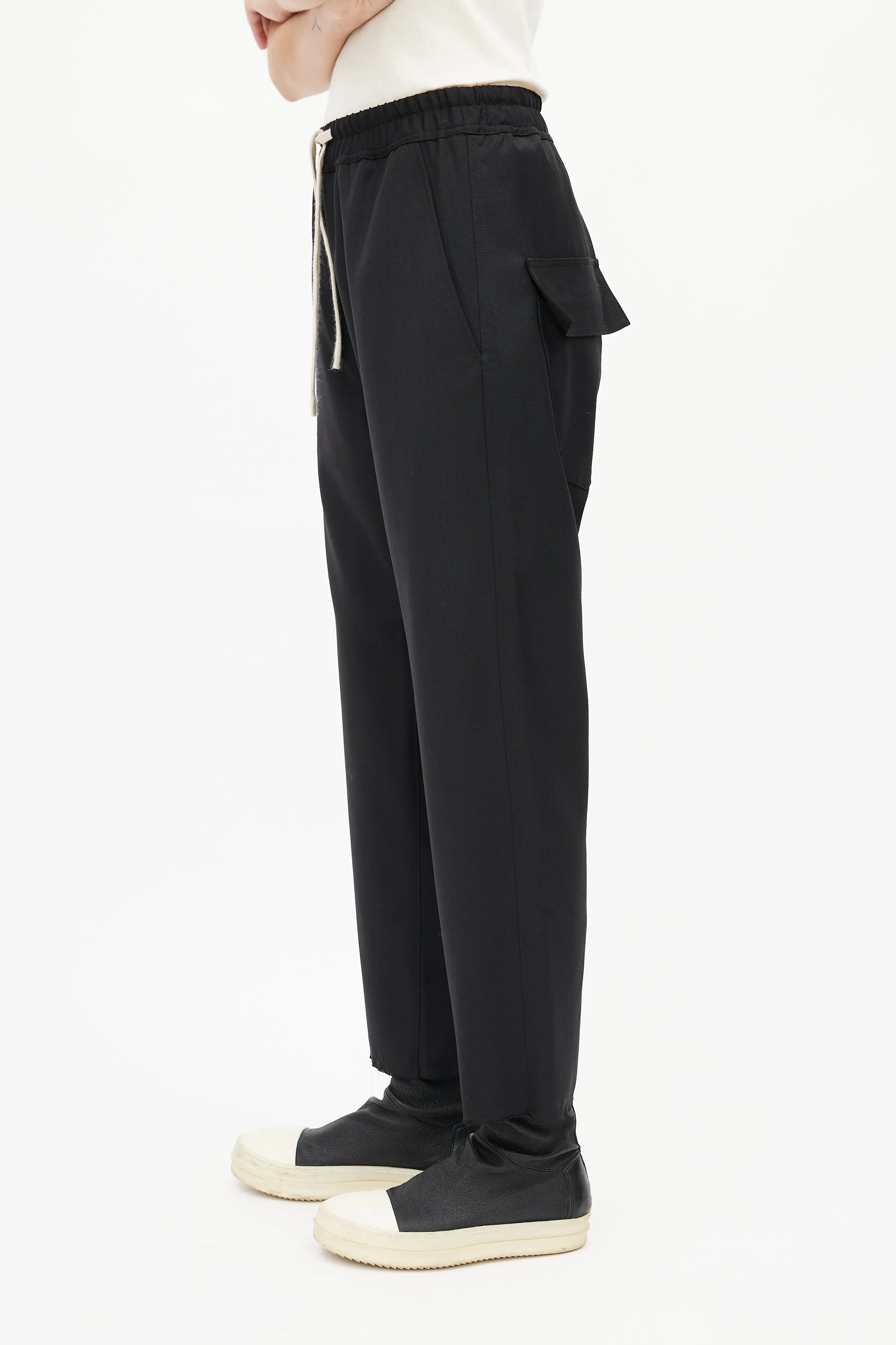 Black Wool Drop Seat Trouser