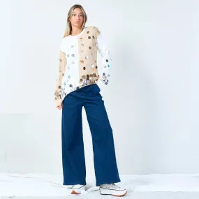 Bold sequin embellished two-tone sweater wholesale