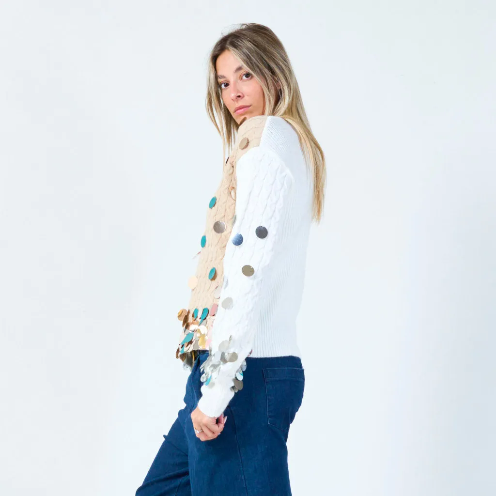 Bold sequin embellished two-tone sweater wholesale