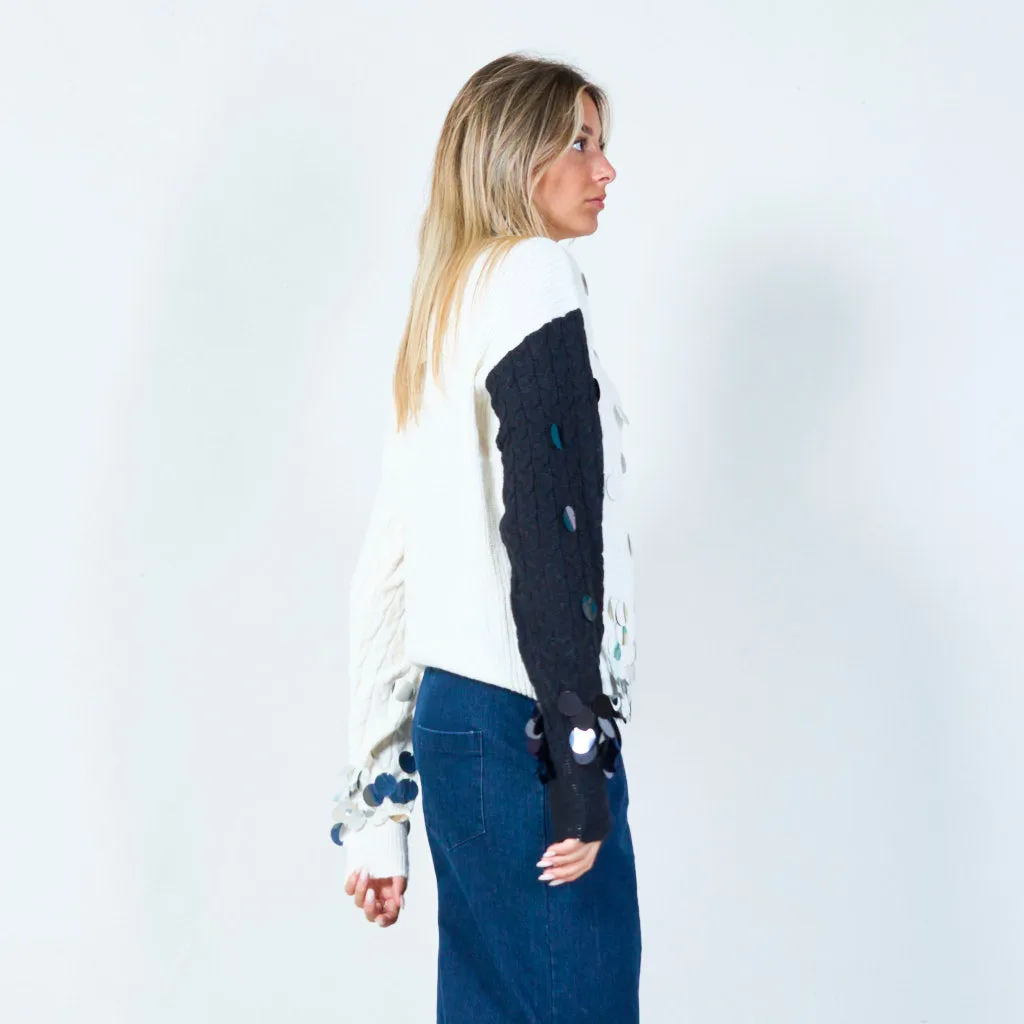 Bold sequin embellished two-tone sweater wholesale