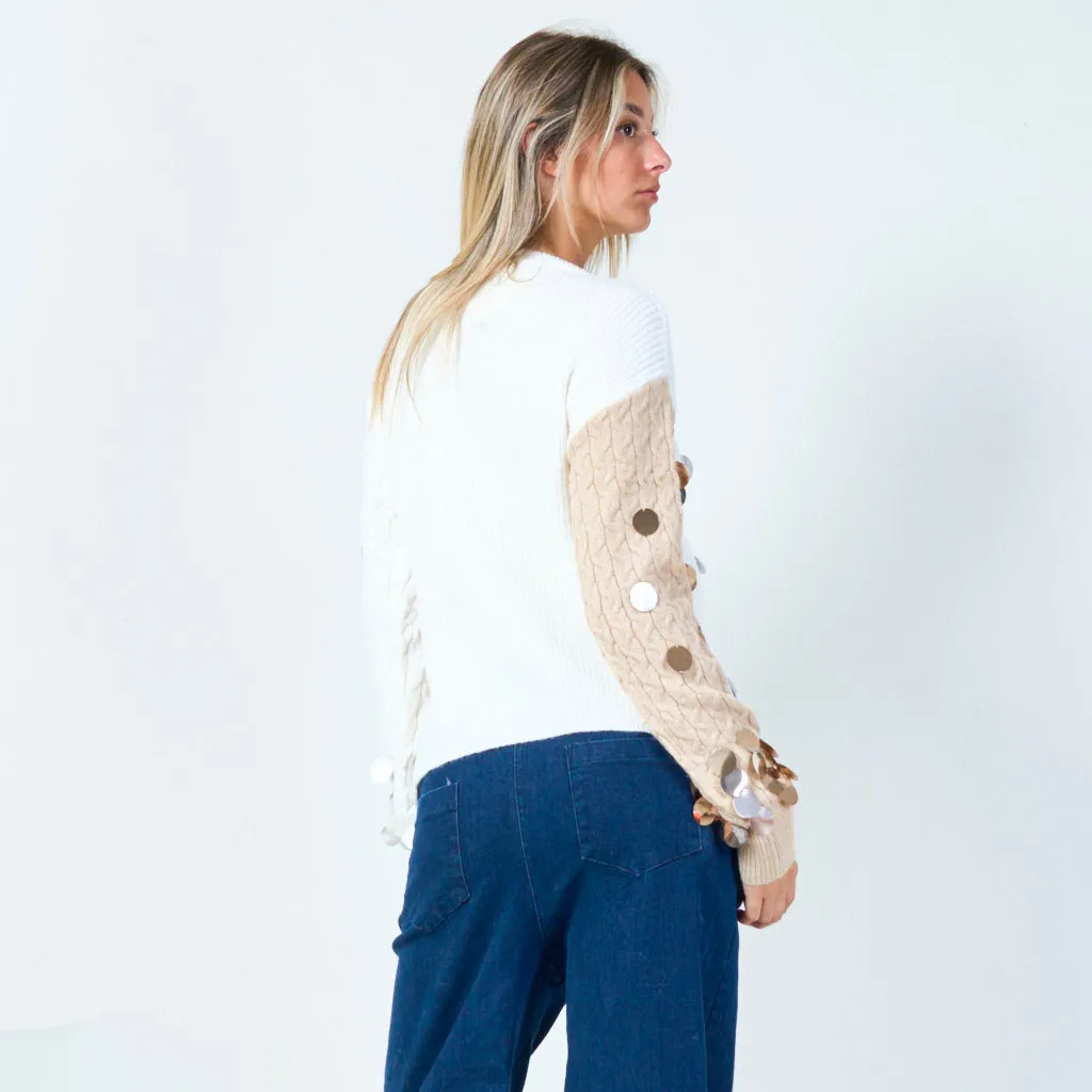 Bold sequin embellished two-tone sweater wholesale