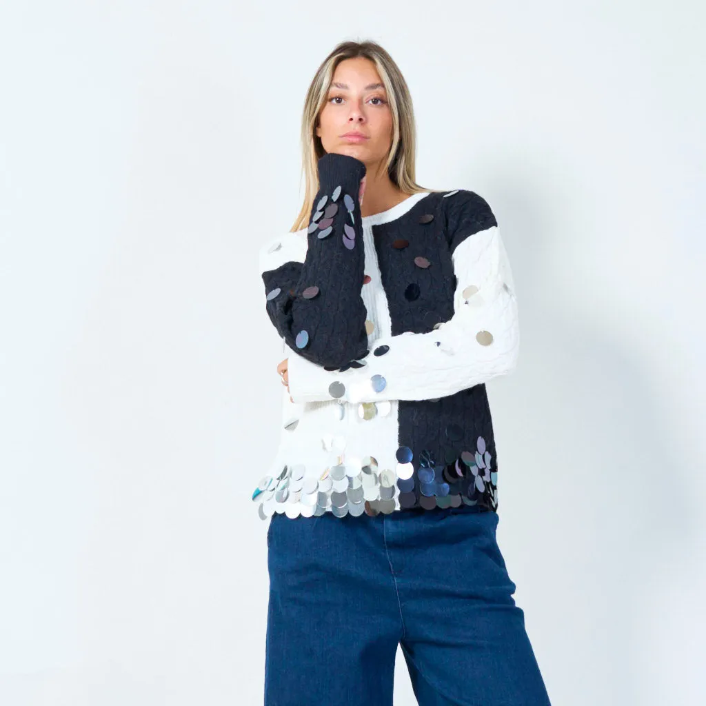 Bold sequin embellished two-tone sweater wholesale