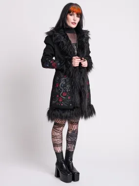 Luxurious Botanical-Inspired Fur Trimmed Winter Coat
