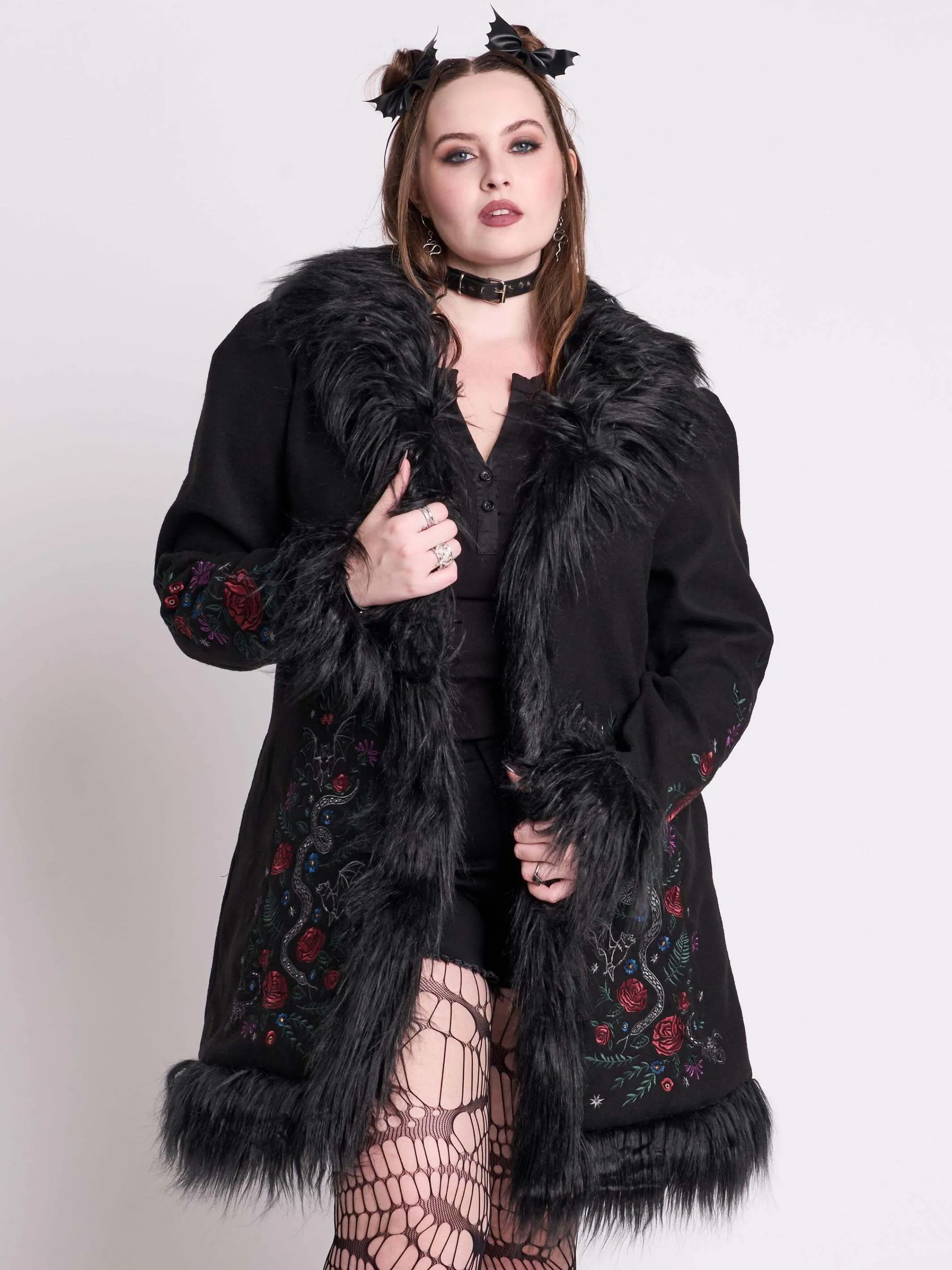 Luxurious Botanical-Inspired Fur Trimmed Winter Coat