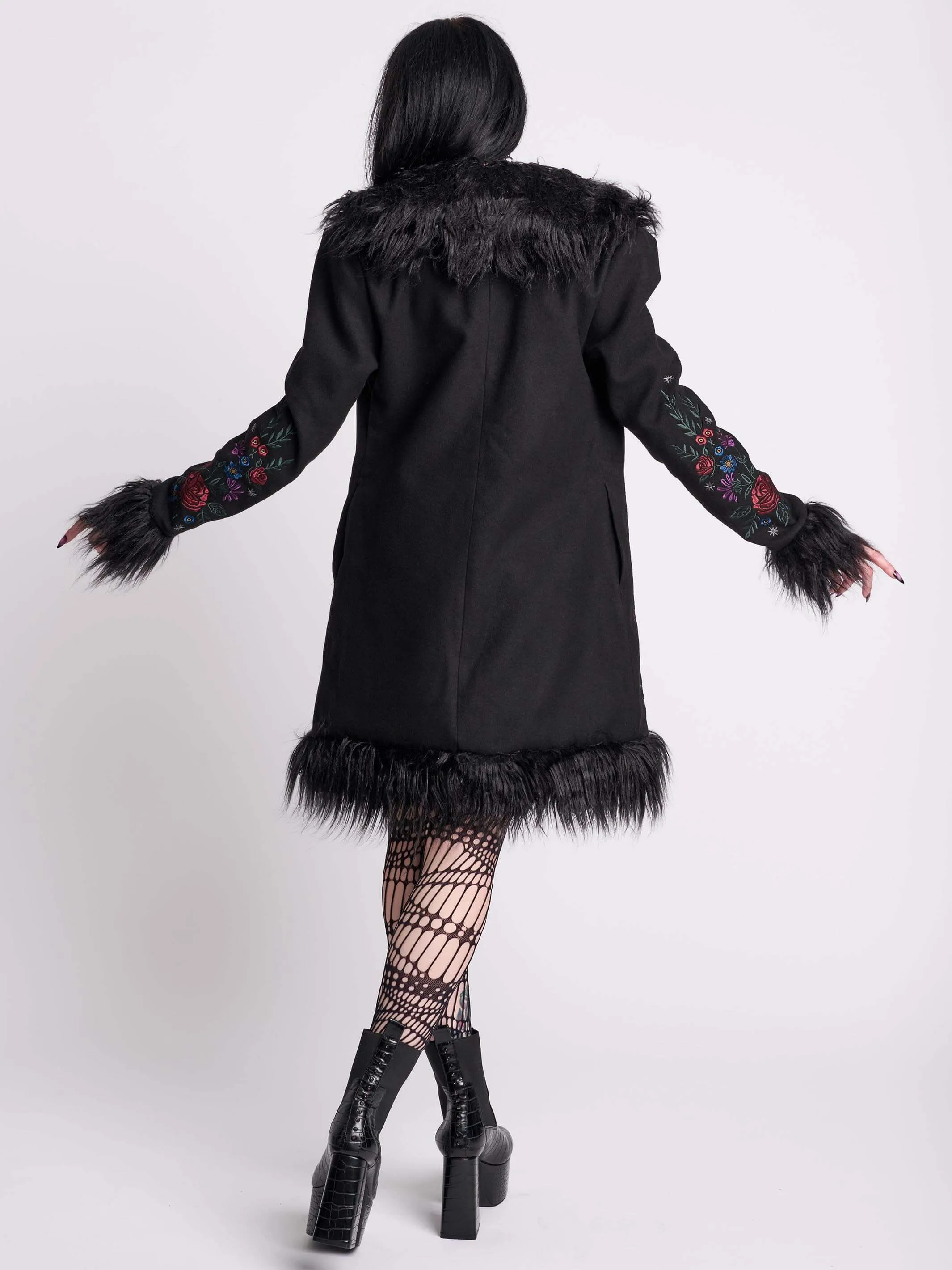 Luxurious Botanical-Inspired Fur Trimmed Winter Coat