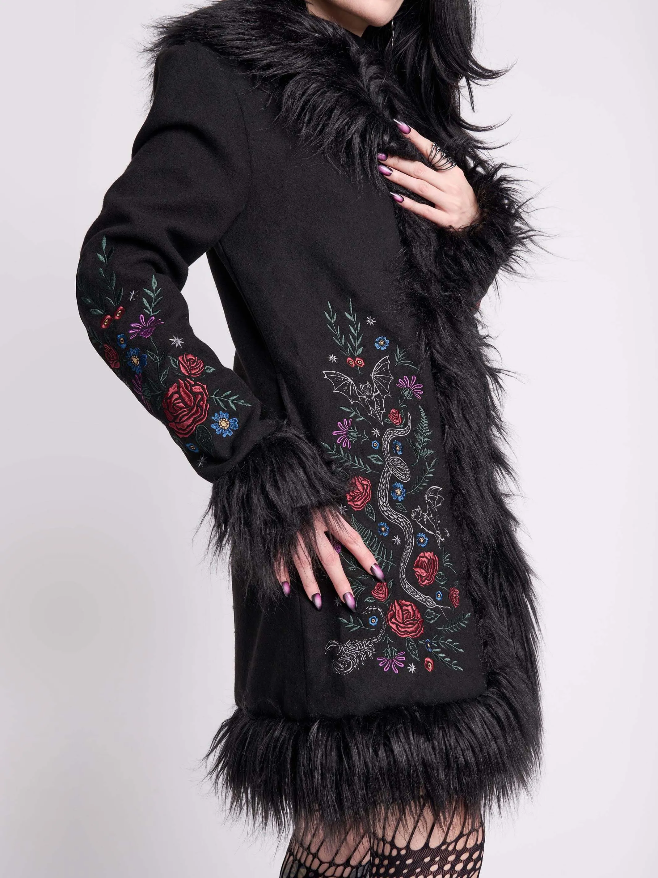 Luxurious Botanical-Inspired Fur Trimmed Winter Coat