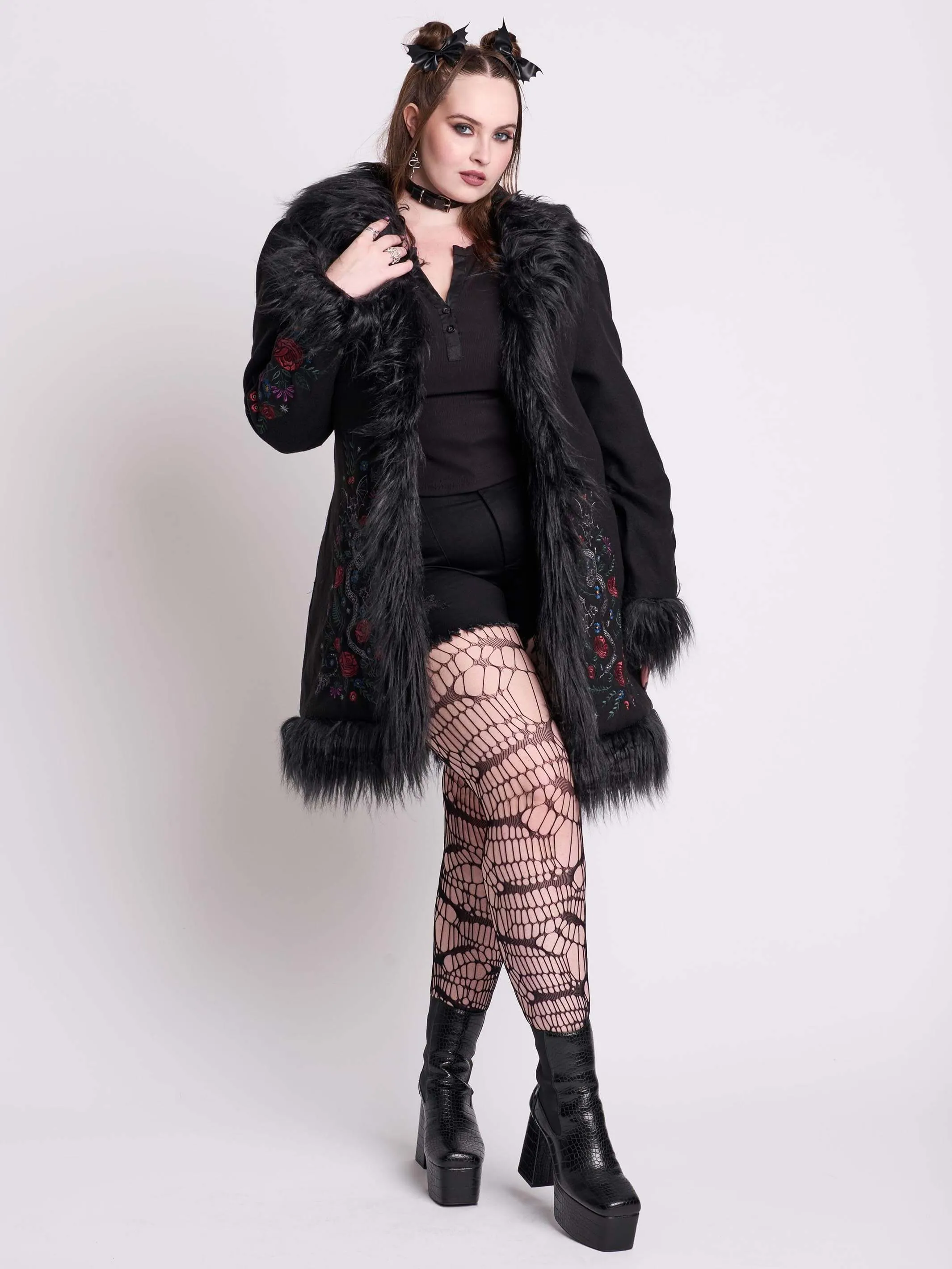 Luxurious Botanical-Inspired Fur Trimmed Winter Coat