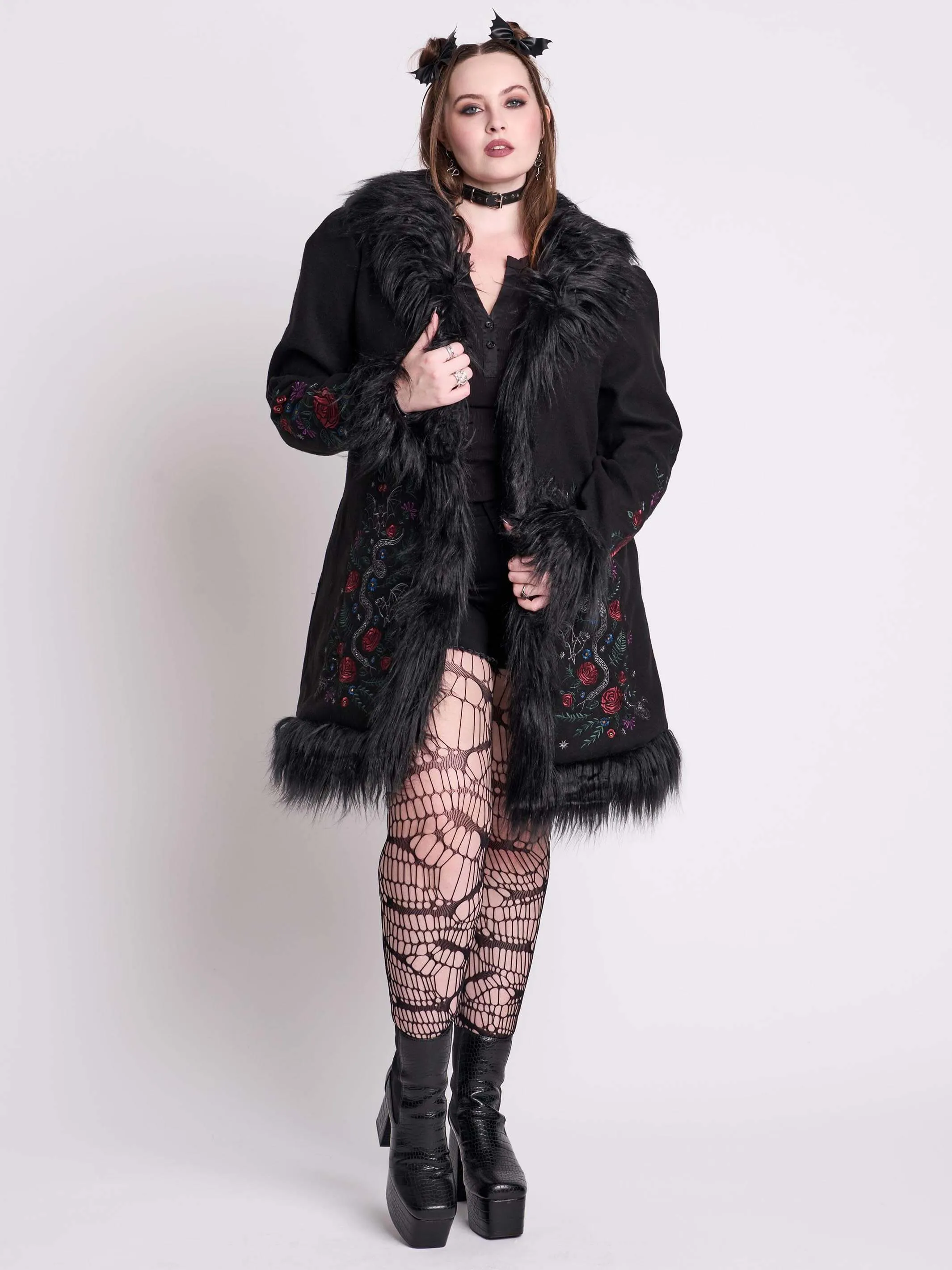 Luxurious Botanical-Inspired Fur Trimmed Winter Coat
