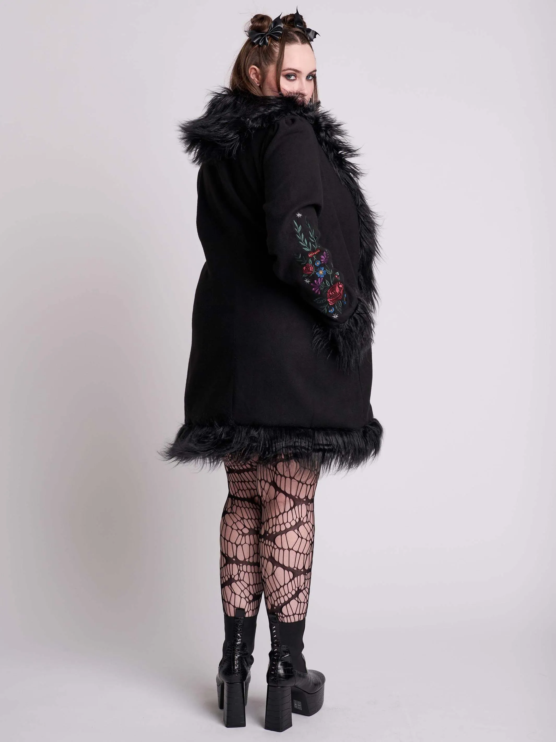 Luxurious Botanical-Inspired Fur Trimmed Winter Coat