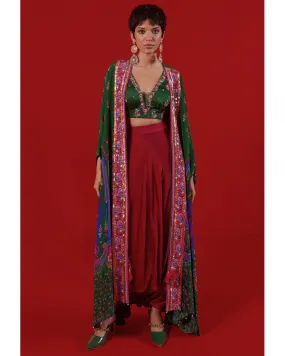 Bottle Green Oversized Embroidered Shrug Set