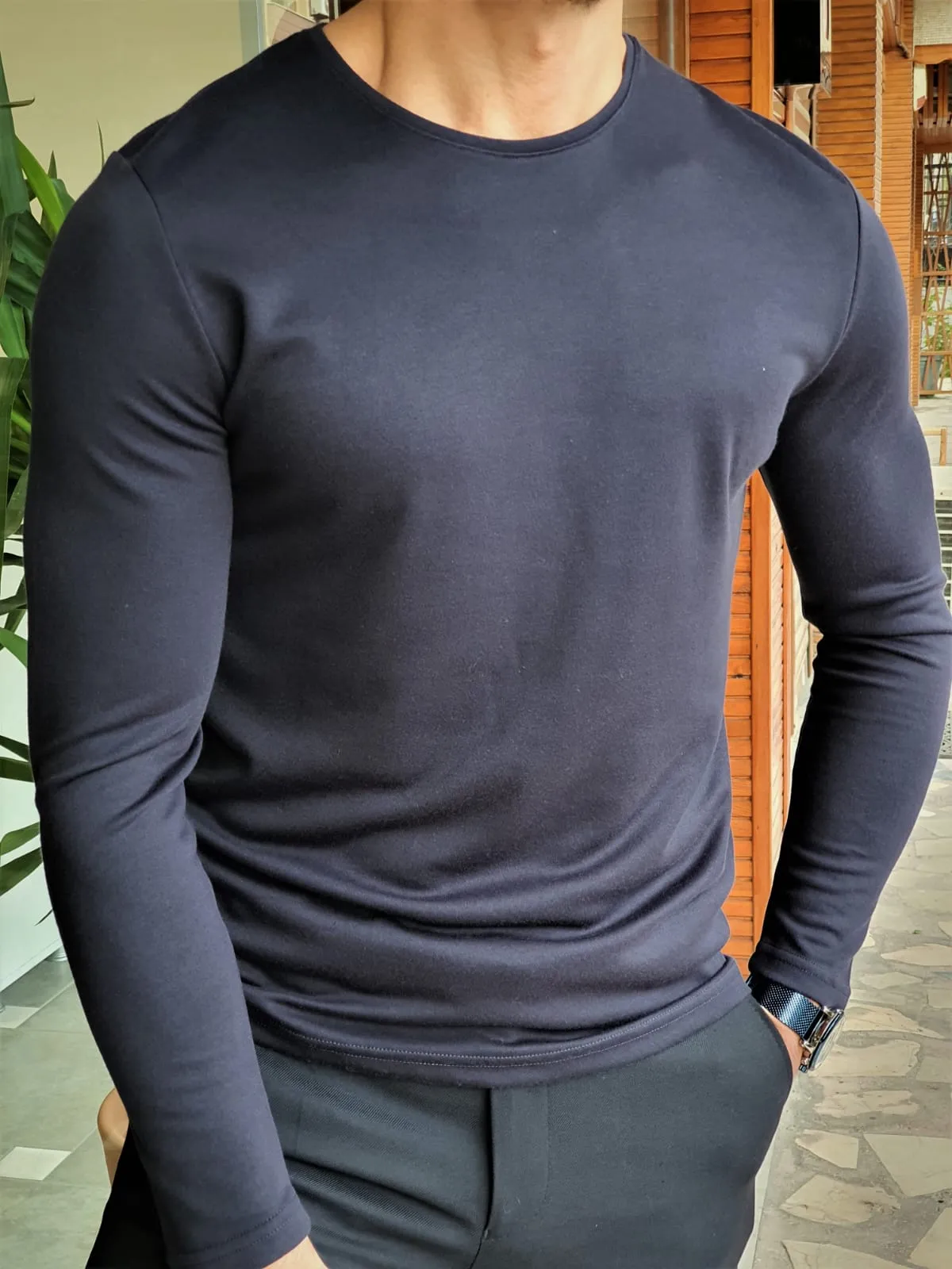 Buy Navy Blue Slim Fit Round Neck Sweater by GentWith | Free Shipping