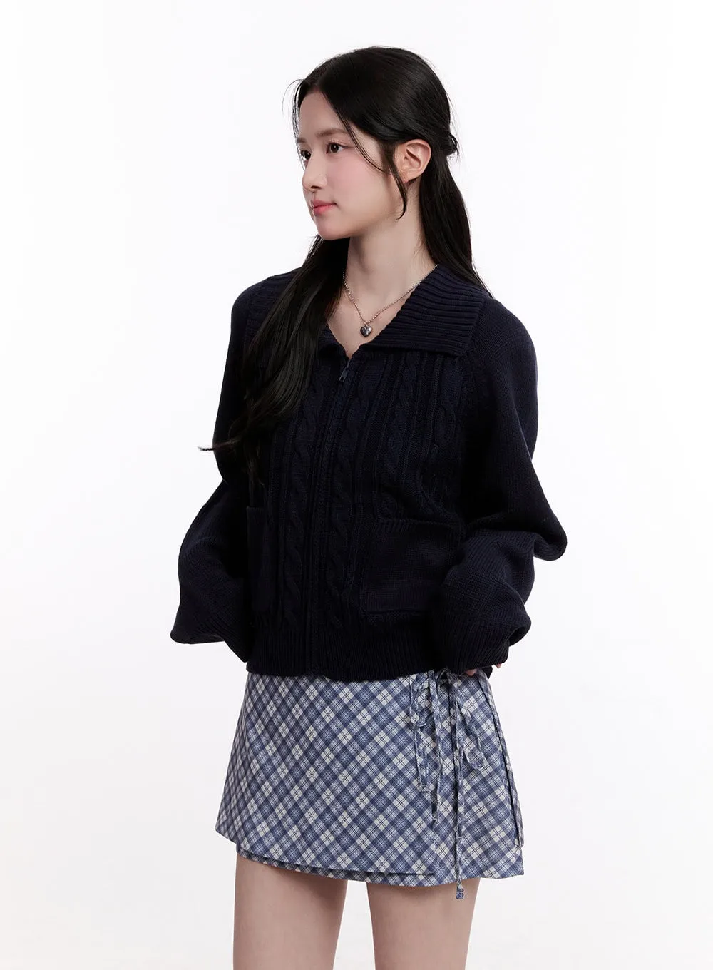 Cable Knit Zip-Up Cardigan CM526