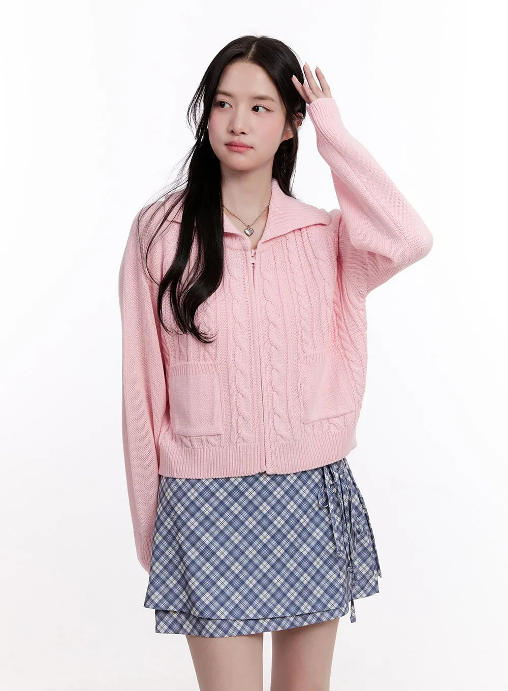 Cable Knit Zip-Up Cardigan CM526