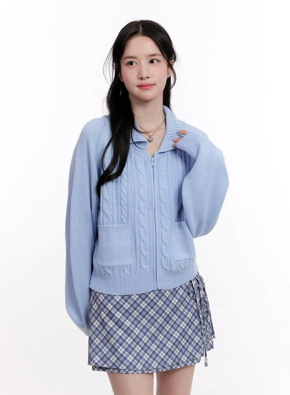 Cable Knit Zip-Up Cardigan CM526