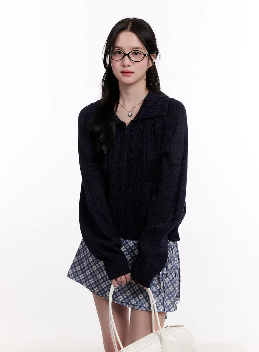 Cable Knit Zip-Up Cardigan CM526