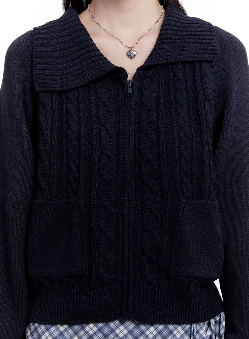 Cable Knit Zip-Up Cardigan CM526
