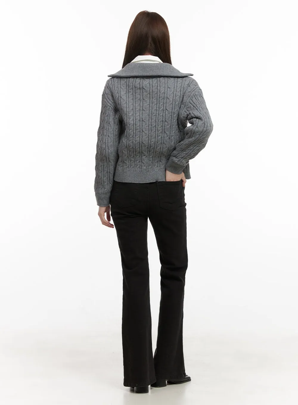 Cable Knit Zip Up Cardigan OD418