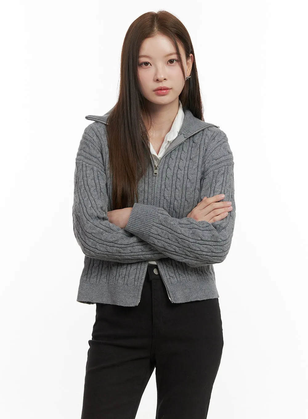 Cable Knit Zip Up Cardigan OD418