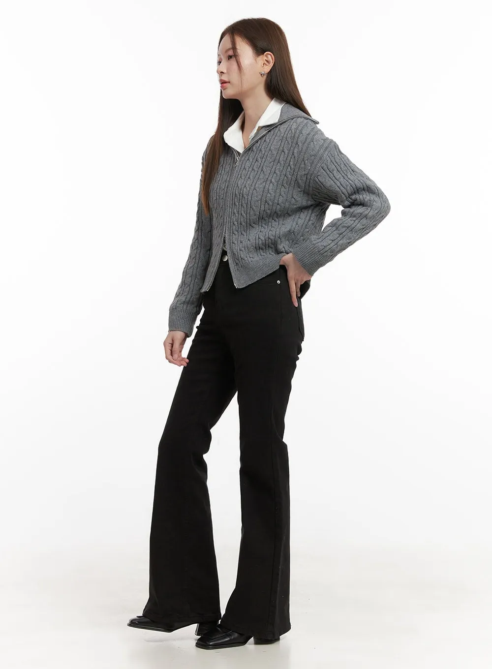 Cable Knit Zip Up Cardigan OD418