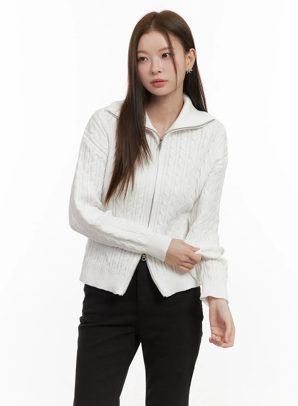 Cable Knit Zip Up Cardigan OD418