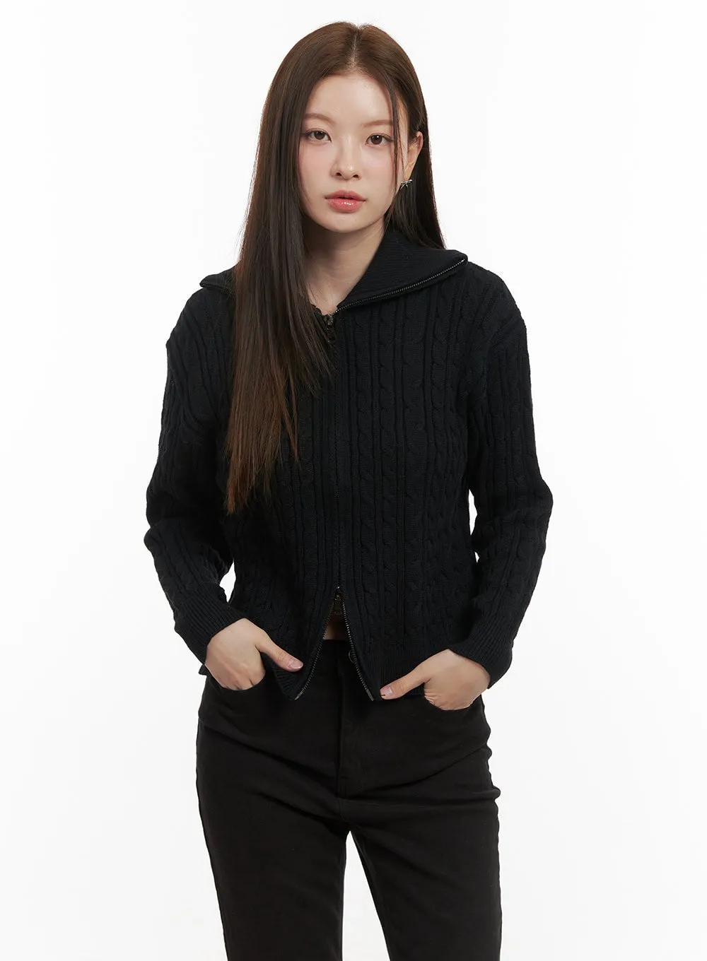 Cable Knit Zip Up Cardigan OD418