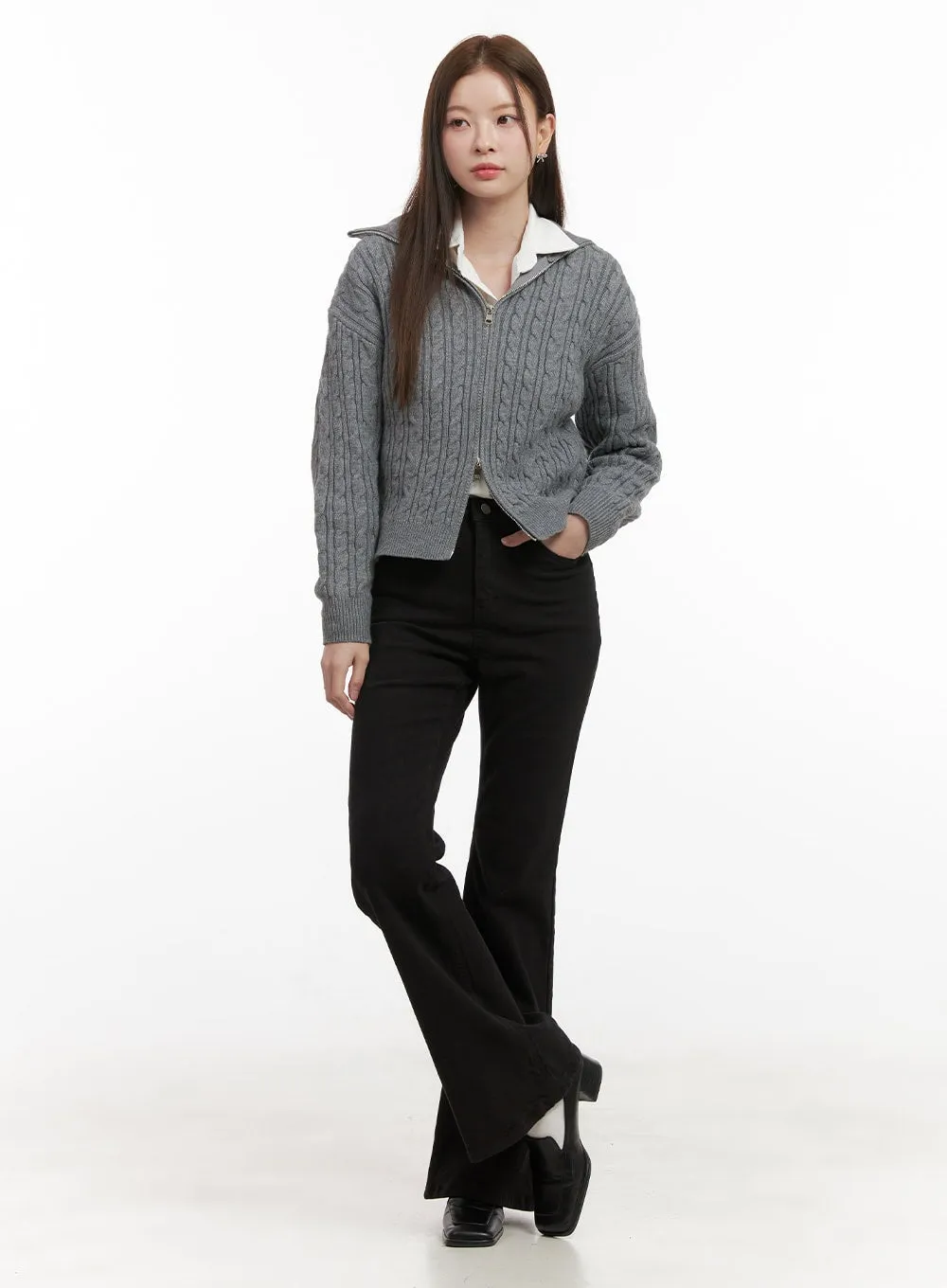Cable Knit Zip Up Cardigan OD418