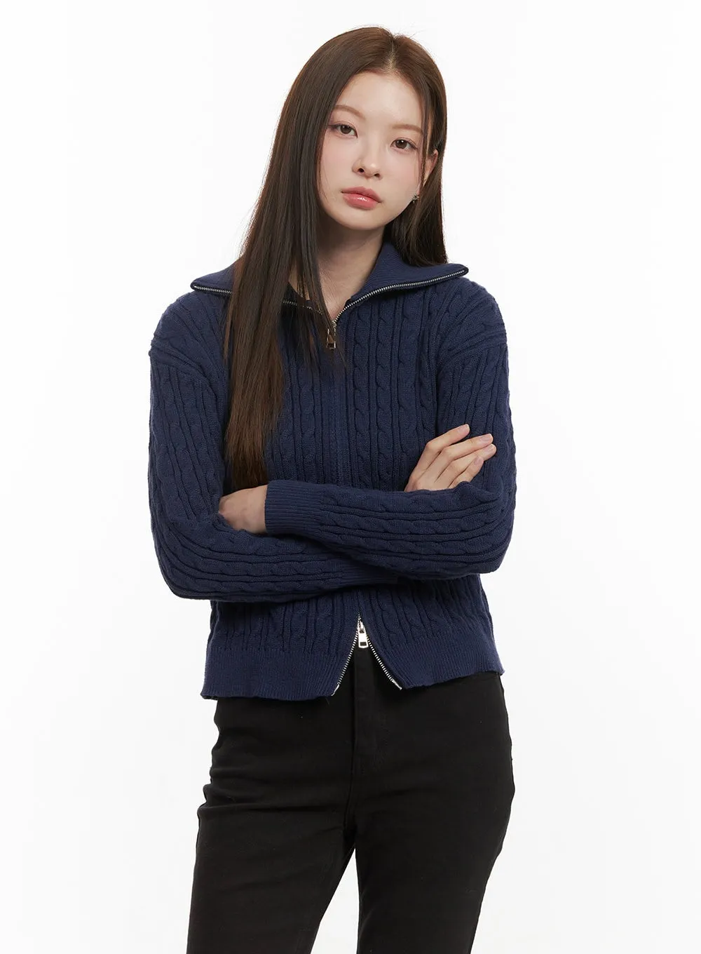 Cable Knit Zip Up Cardigan OD418