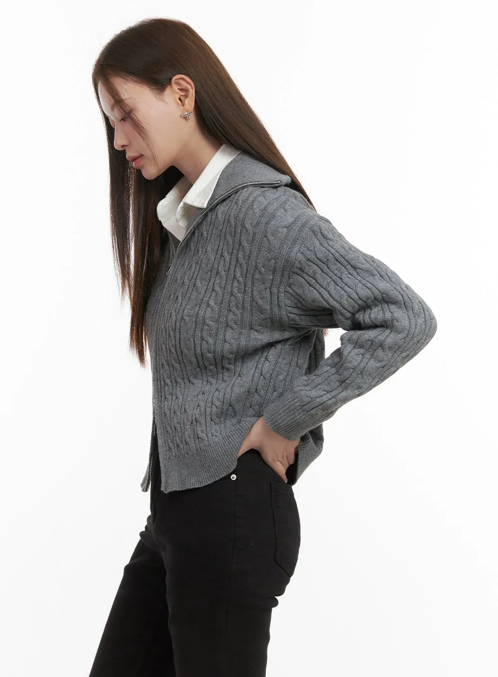 Cable Knit Zip Up Cardigan OD418