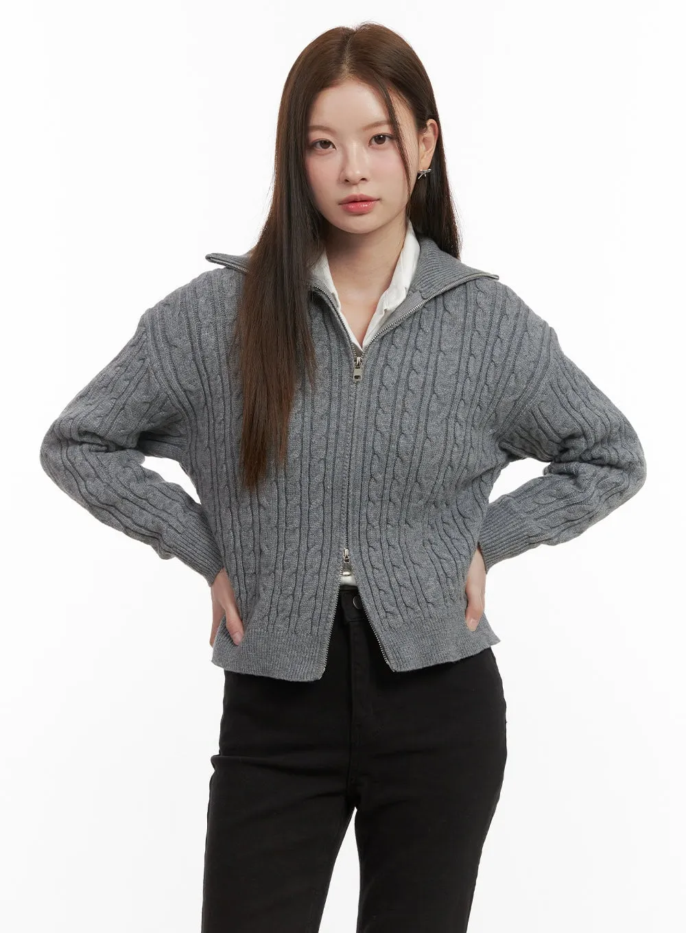 Cable Knit Zip Up Cardigan OD418
