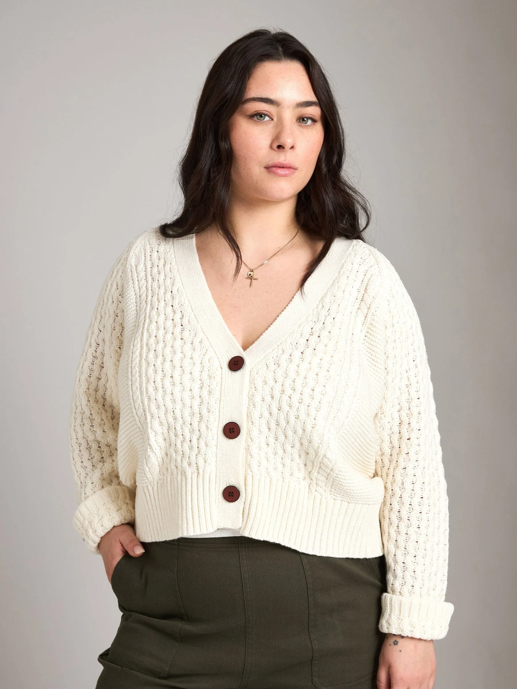 Stylish Cable-Knit Cropped Cardigan by Petra
