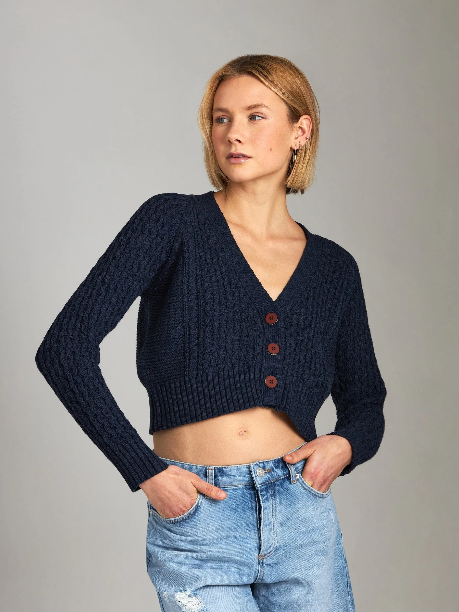 Stylish Cable-Knit Cropped Cardigan by Petra