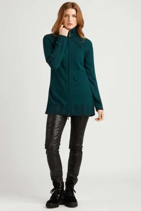 Cable Zip Cardigan in Jade Black