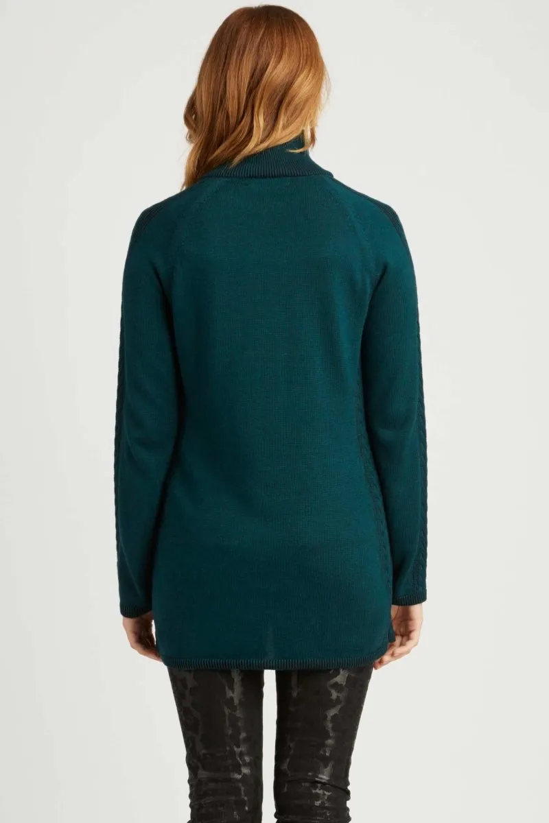 Cable Zip Cardigan in Jade Black
