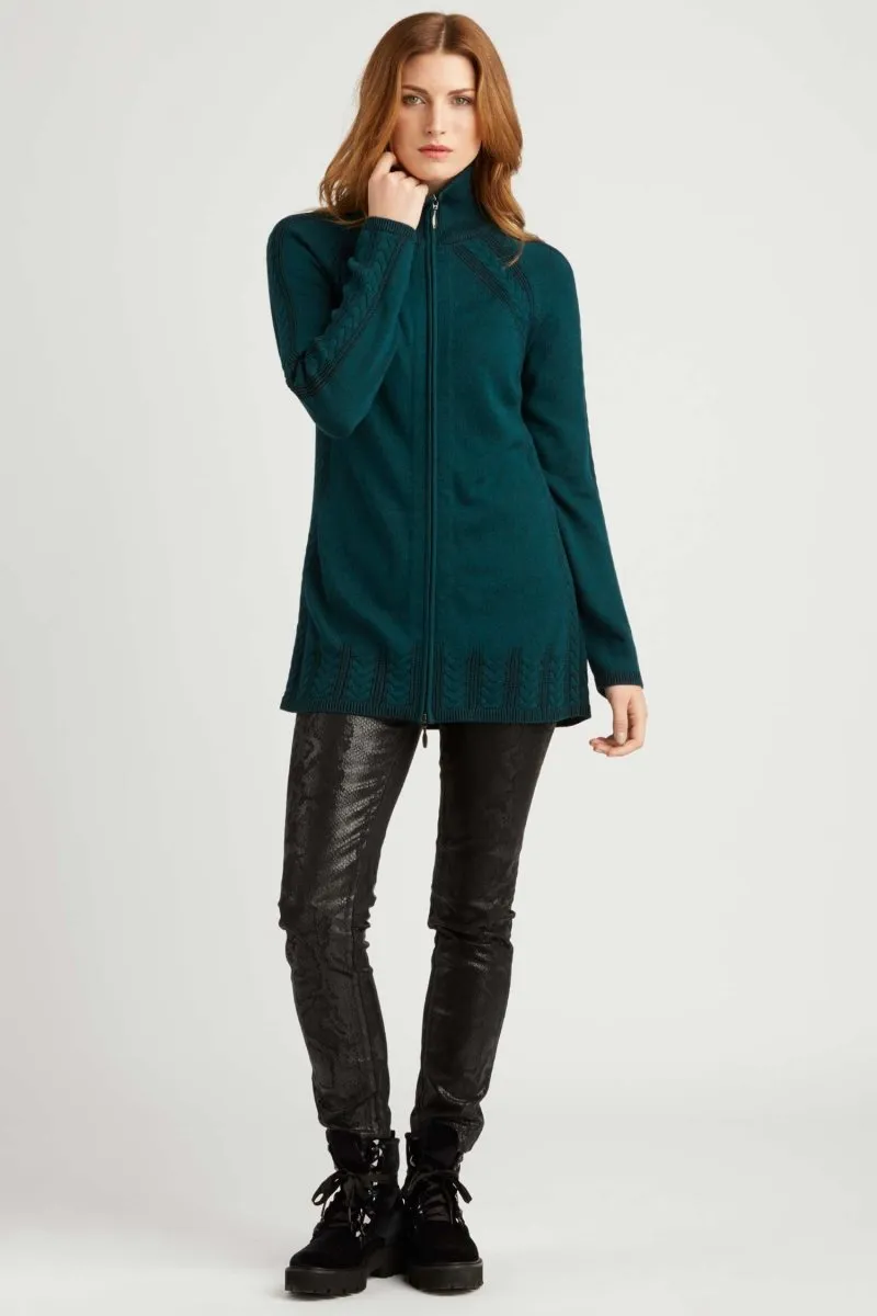 Cable Zip Cardigan in Jade Black