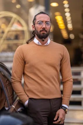 Camel Slim Fit Round Neck Sweater for Men | GentWith.com