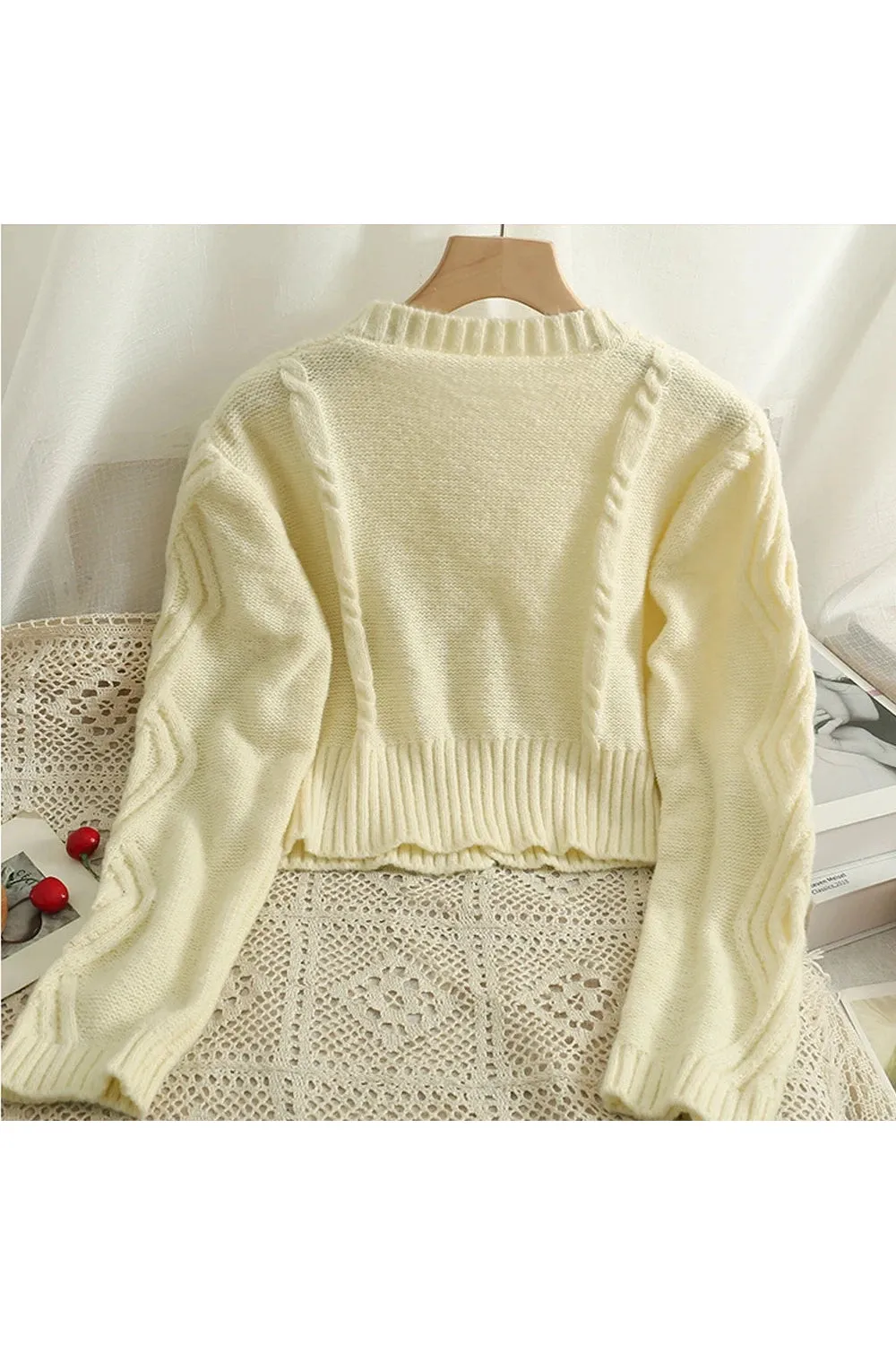 Cherry Cheer Cable Knit Fall Cardigan