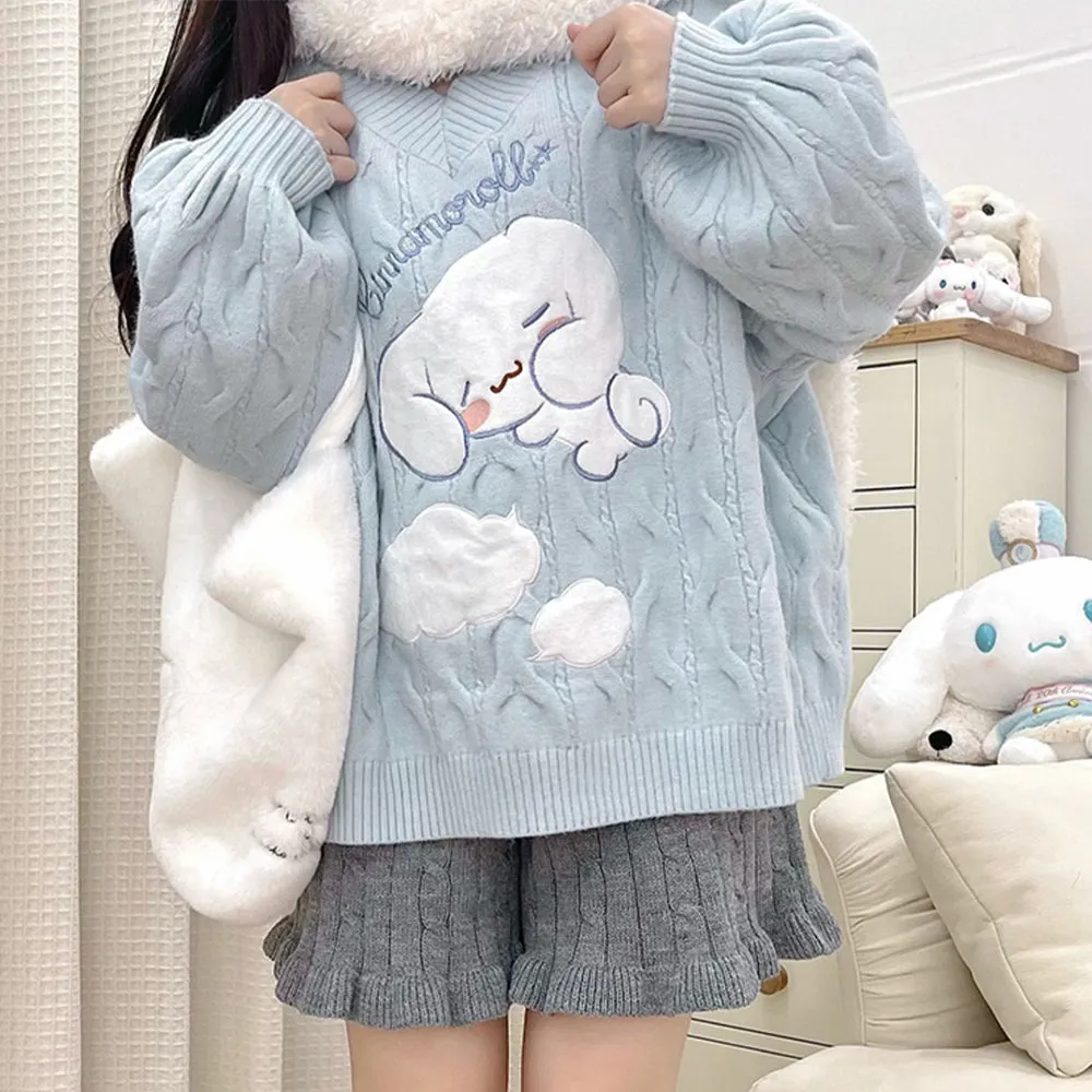 Cinnamoroll V-neck Puff Sleeve Sweater