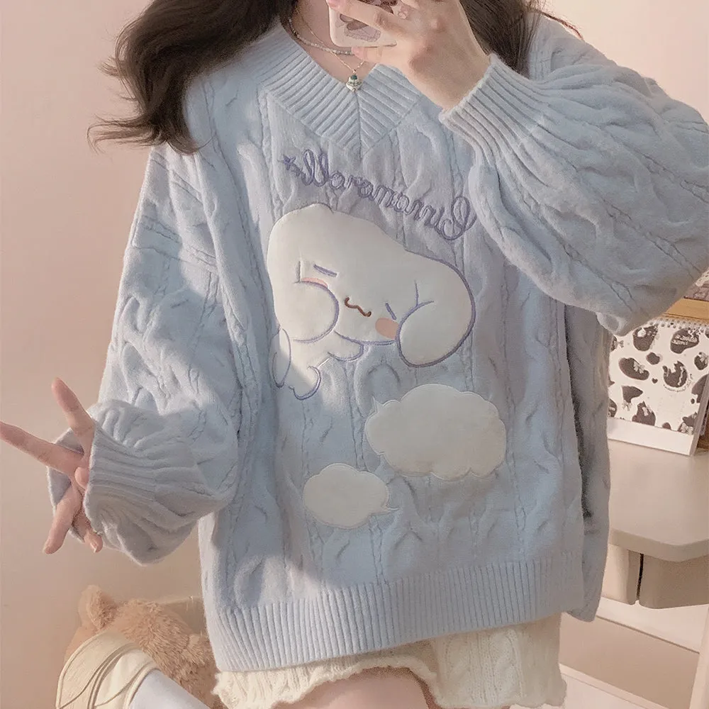 Cinnamoroll V-neck Puff Sleeve Sweater