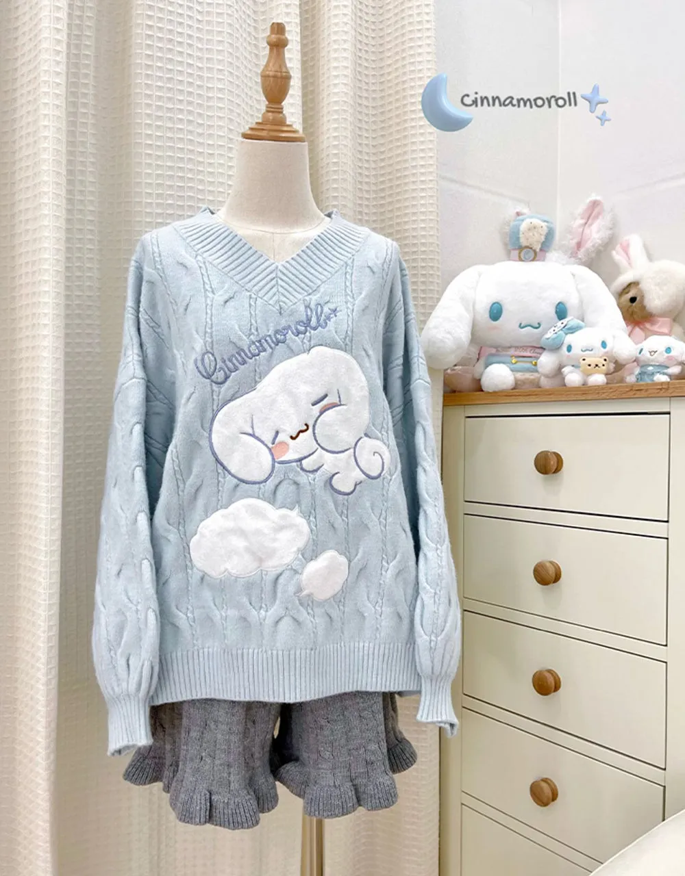 Cinnamoroll V-neck Puff Sleeve Sweater